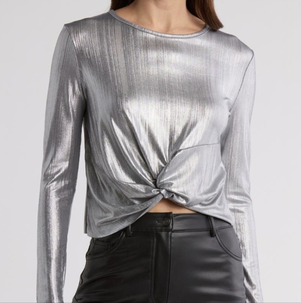 Robert Rodriguez,Twist Front Metallic Long Sleeve Top, Size L Nwt